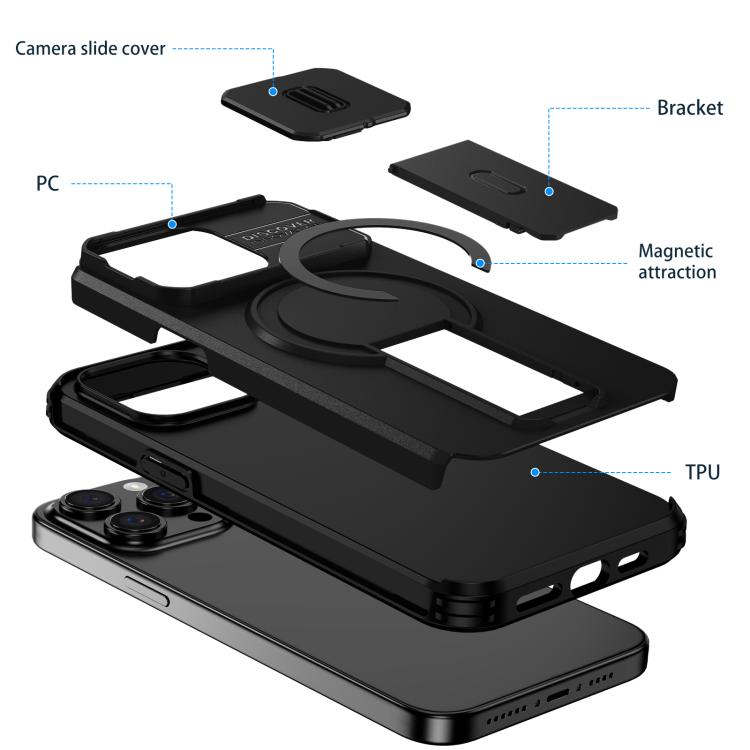 For iPhone 15 Pro Max Sliding Camshield MagSafe Holder Phone Case