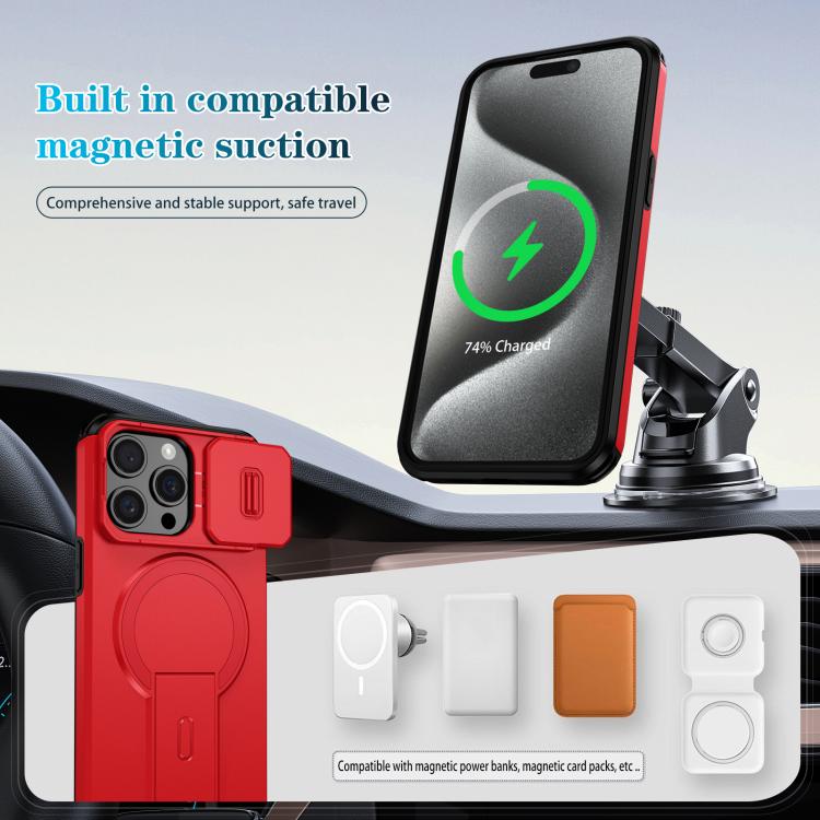 For iPhone 15 Pro Max Sliding Camshield MagSafe Holder Phone Case