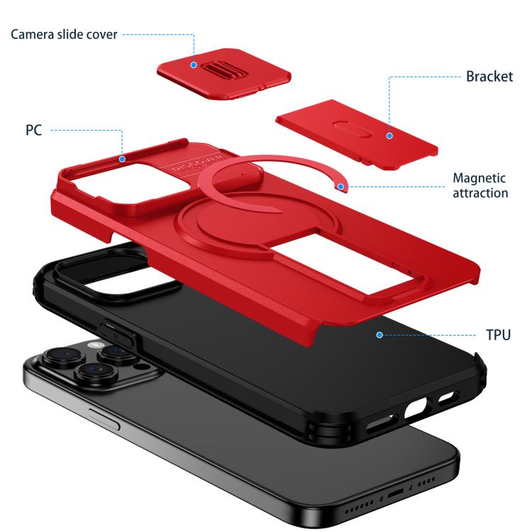 For iPhone 15 Pro Max Sliding Camshield MagSafe Holder Phone Case