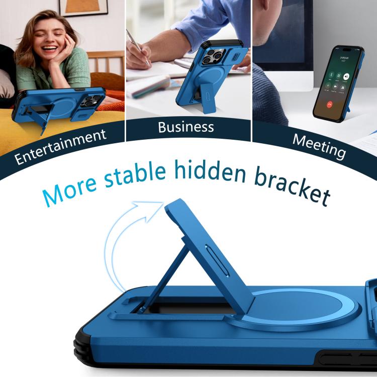 For iPhone 15 Pro Max Sliding Camshield MagSafe Holder Phone Case