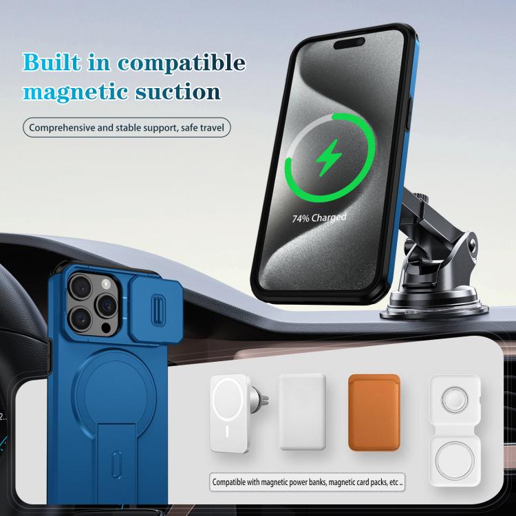 For iPhone 15 Pro Max Sliding Camshield MagSafe Holder Phone Case