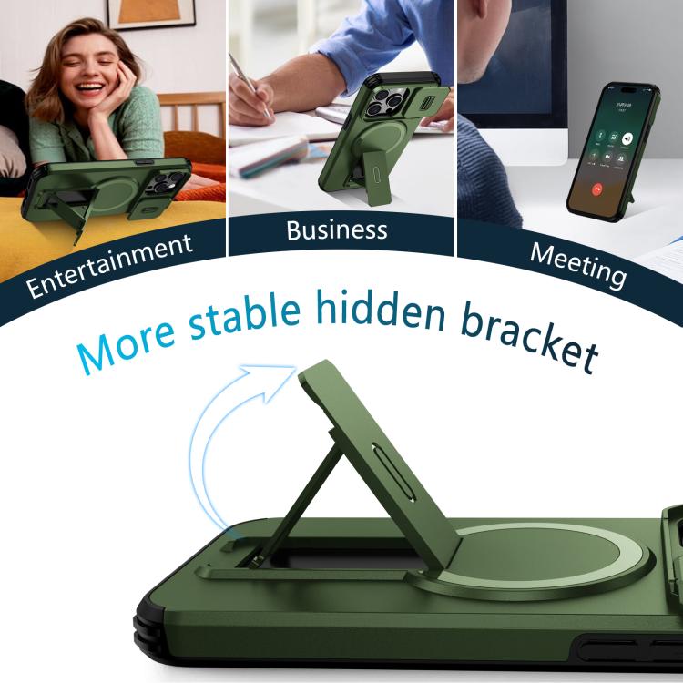 For iPhone 15 Pro Max Sliding Camshield MagSafe Holder Phone Case