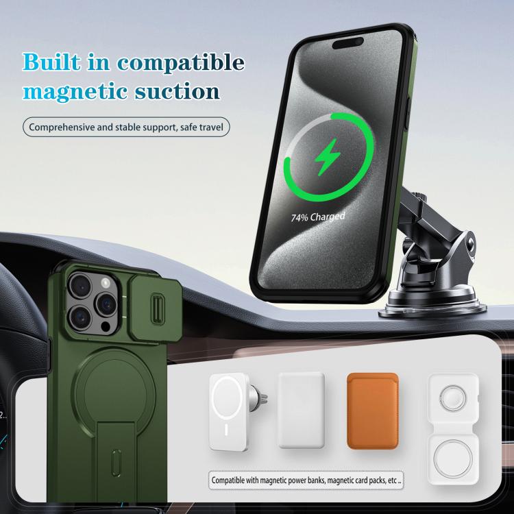For iPhone 15 Pro Max Sliding Camshield MagSafe Holder Phone Case