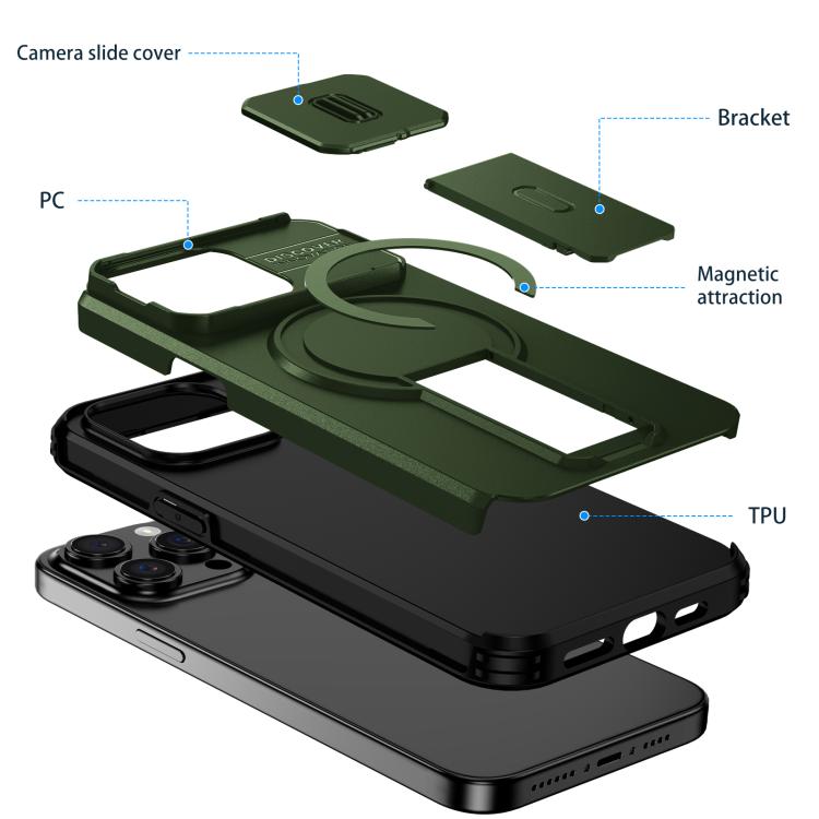 For iPhone 15 Pro Max Sliding Camshield MagSafe Holder Phone Case
