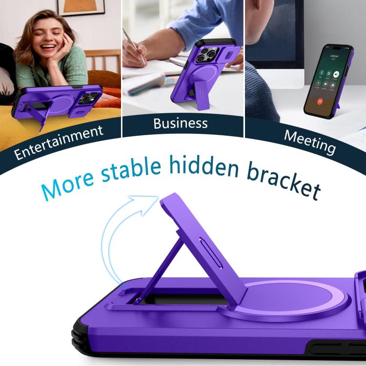 For iPhone 15 Pro Max Sliding Camshield MagSafe Holder Phone Case