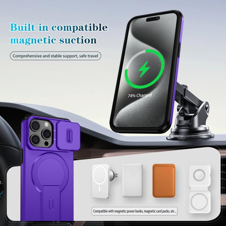 For iPhone 15 Pro Max Sliding Camshield MagSafe Holder Phone Case