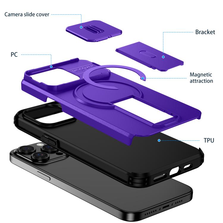 For iPhone 15 Pro Max Sliding Camshield MagSafe Holder Phone Case