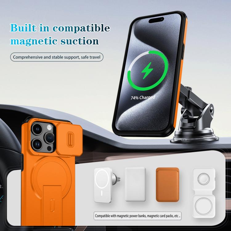 For iPhone 15 Pro Sliding Camshield MagSafe Holder Phone Case