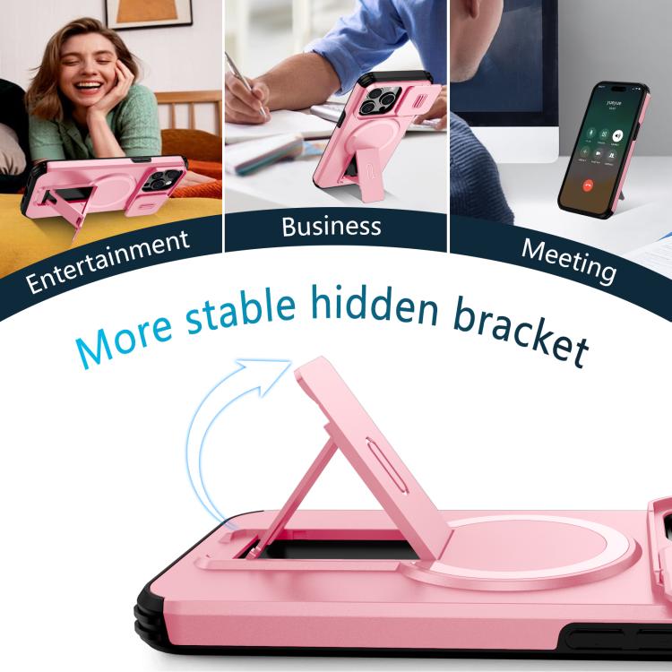 For iPhone 15 Pro Sliding Camshield MagSafe Holder Phone Case