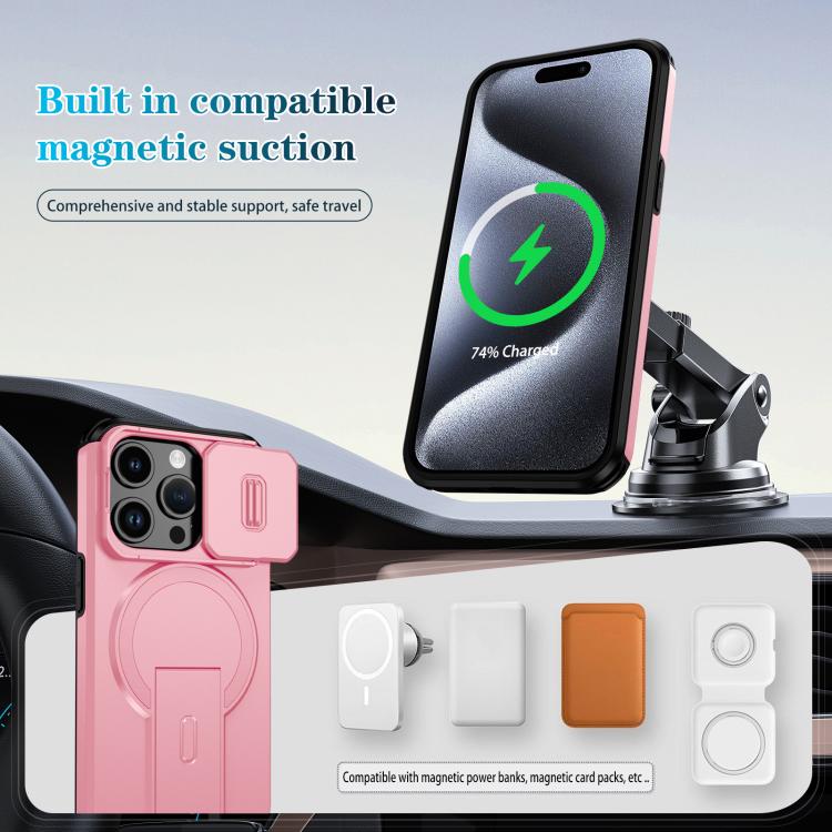 For iPhone 15 Pro Sliding Camshield MagSafe Holder Phone Case