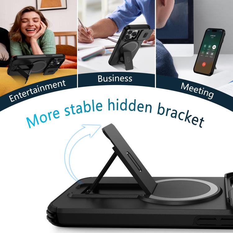 For iPhone 15 Pro Sliding Camshield MagSafe Holder Phone Case