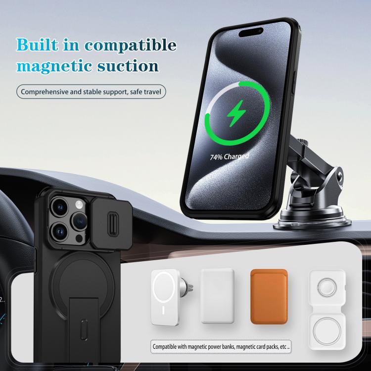 For iPhone 15 Pro Sliding Camshield MagSafe Holder Phone Case