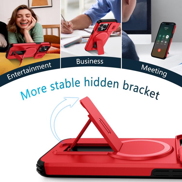 For iPhone 15 Pro Sliding Camshield MagSafe Holder Phone Case