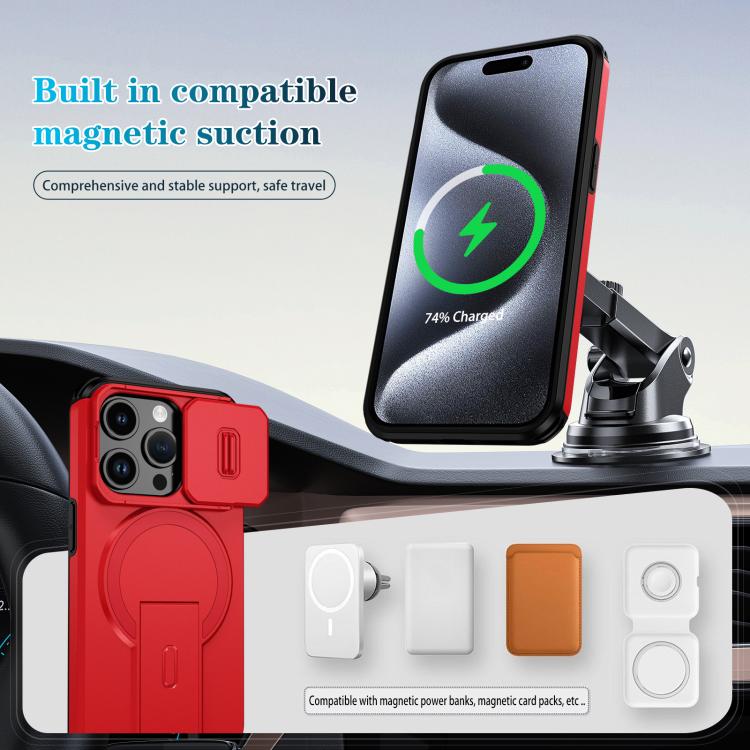 For iPhone 15 Pro Sliding Camshield MagSafe Holder Phone Case