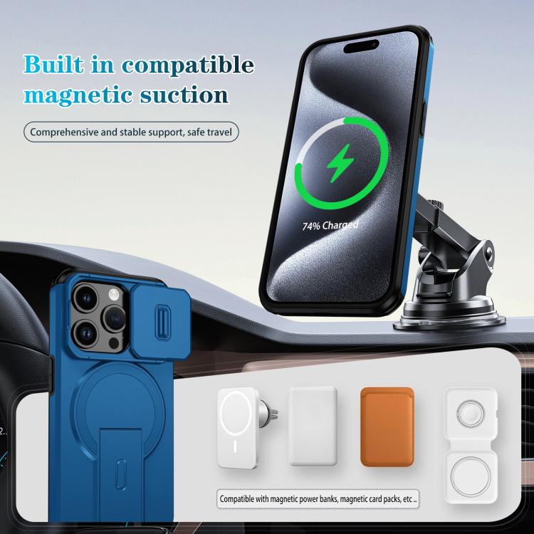 For iPhone 15 Pro Sliding Camshield MagSafe Holder Phone Case