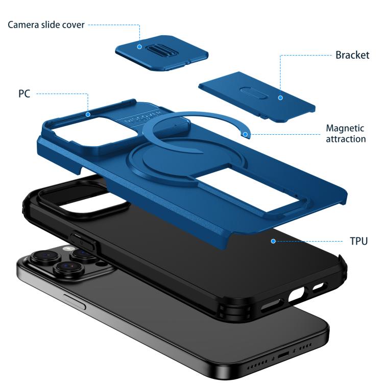 For iPhone 15 Pro Sliding Camshield MagSafe Holder Phone Case