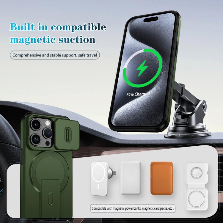For iPhone 15 Pro Sliding Camshield MagSafe Holder Phone Case