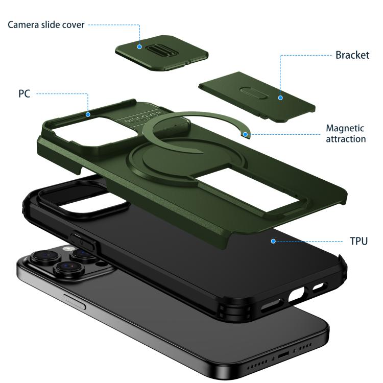 For iPhone 15 Pro Sliding Camshield MagSafe Holder Phone Case