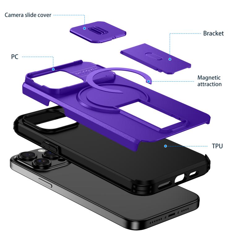 For iPhone 15 Pro Sliding Camshield MagSafe Holder Phone Case