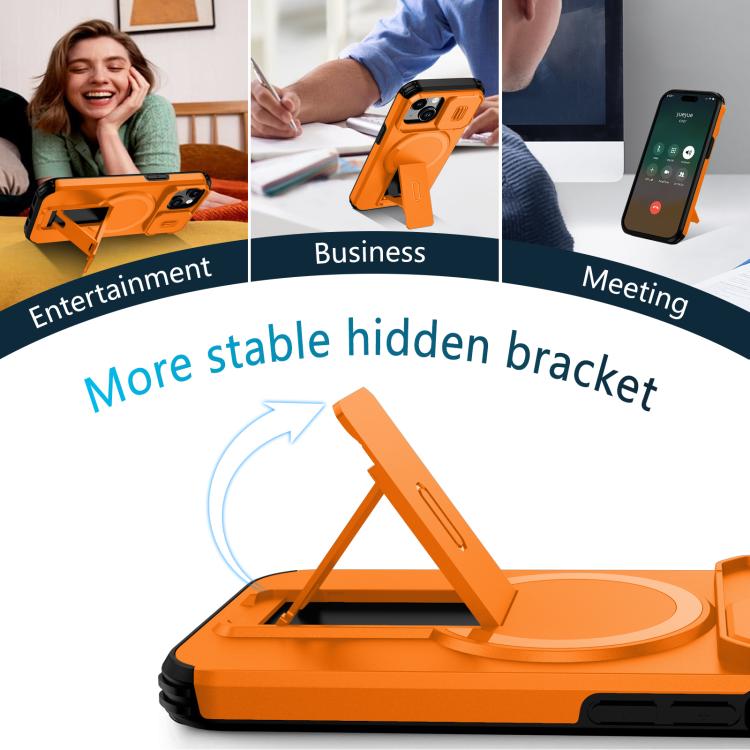 For iPhone 15 Sliding Camshield MagSafe Holder Phone Case