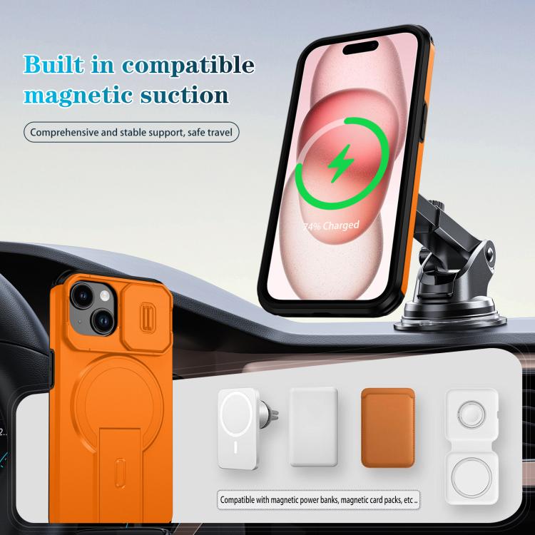 For iPhone 15 Sliding Camshield MagSafe Holder Phone Case