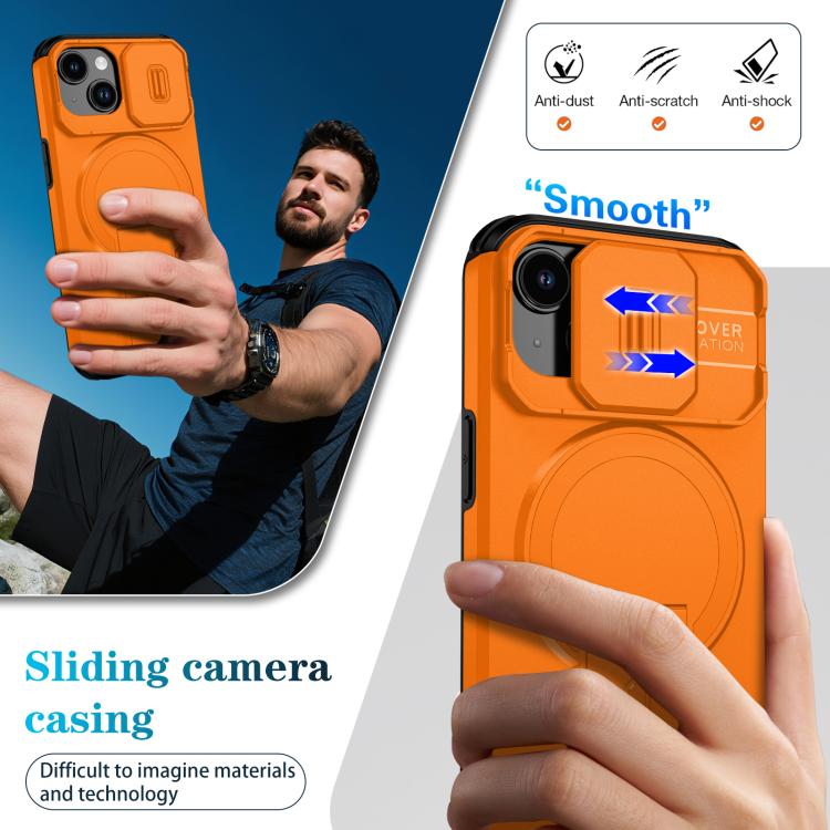 For iPhone 15 Sliding Camshield MagSafe Holder Phone Case