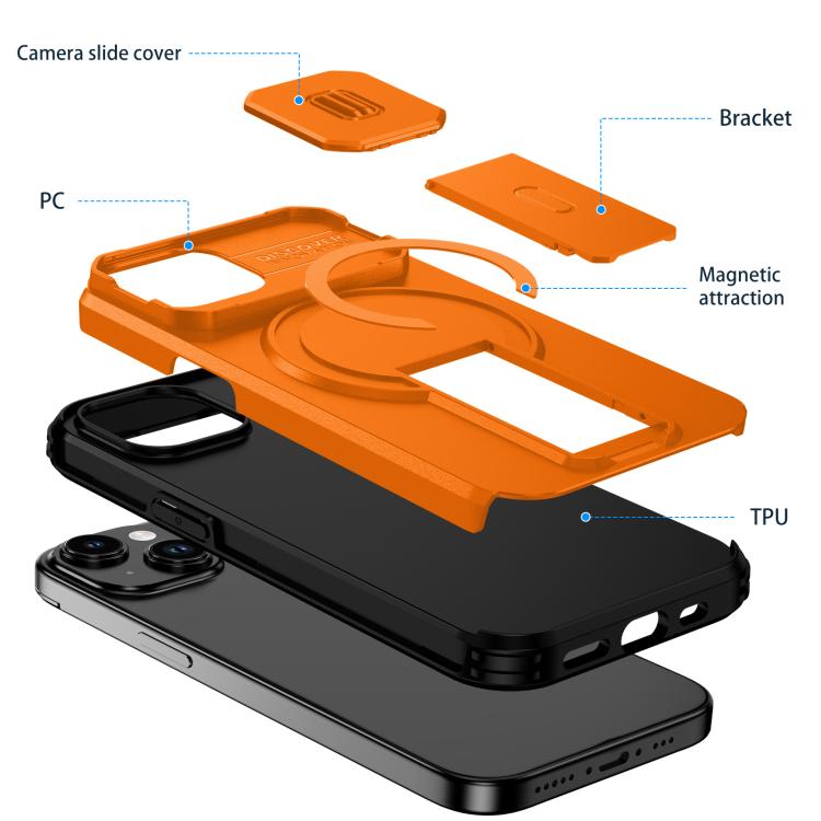 For iPhone 15 Sliding Camshield MagSafe Holder Phone Case