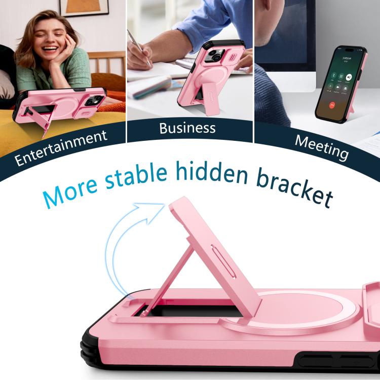 For iPhone 15 Sliding Camshield MagSafe Holder Phone Case