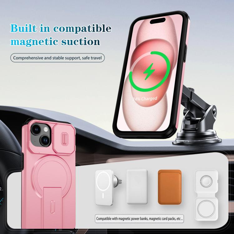 For iPhone 15 Sliding Camshield MagSafe Holder Phone Case