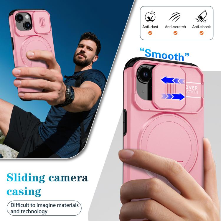 For iPhone 15 Sliding Camshield MagSafe Holder Phone Case