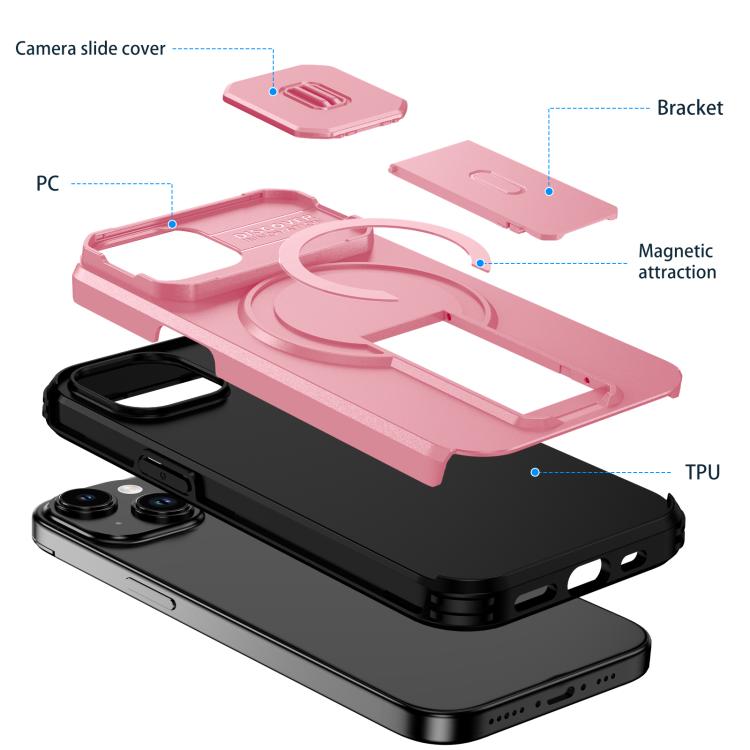 For iPhone 15 Sliding Camshield MagSafe Holder Phone Case