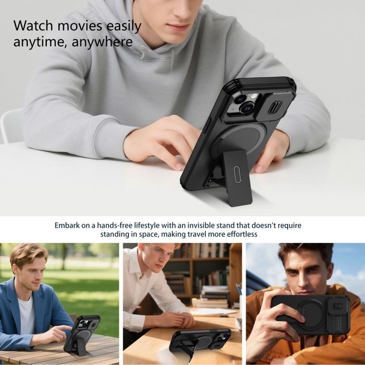 For iPhone 15 Sliding Camshield MagSafe Holder Phone Case