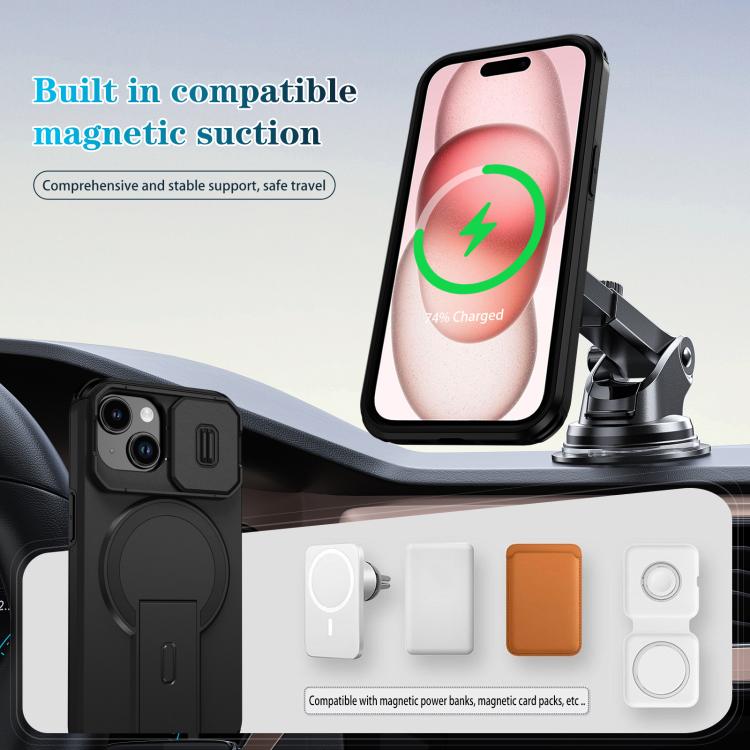 For iPhone 15 Sliding Camshield MagSafe Holder Phone Case