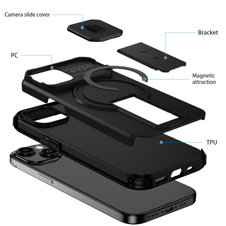 For iPhone 15 Sliding Camshield MagSafe Holder Phone Case