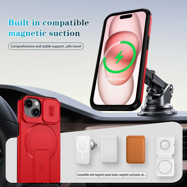 For iPhone 15 Sliding Camshield MagSafe Holder Phone Case