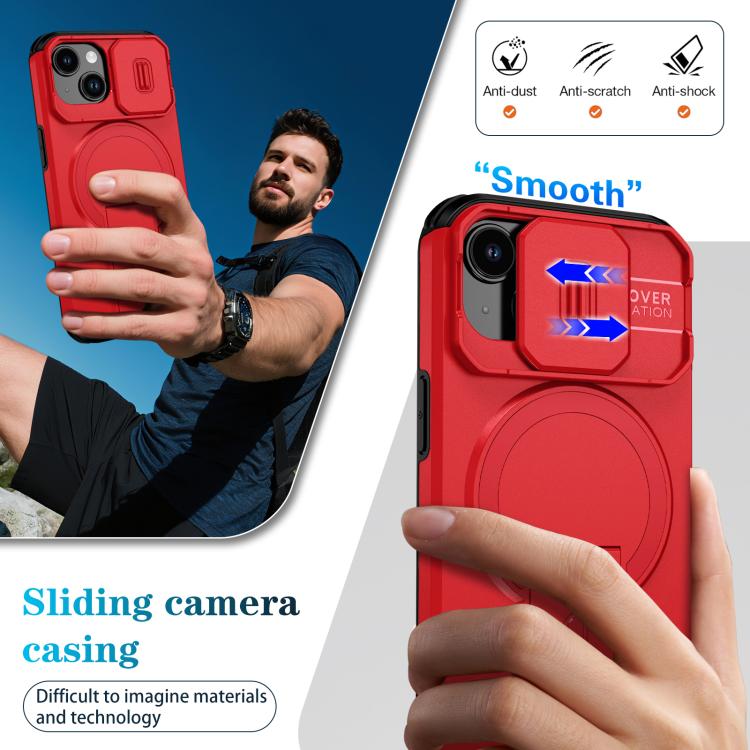 For iPhone 15 Sliding Camshield MagSafe Holder Phone Case