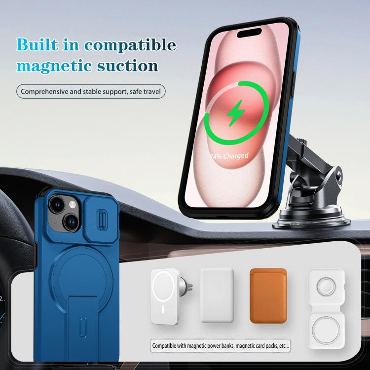 For iPhone 15 Sliding Camshield MagSafe Holder Phone Case