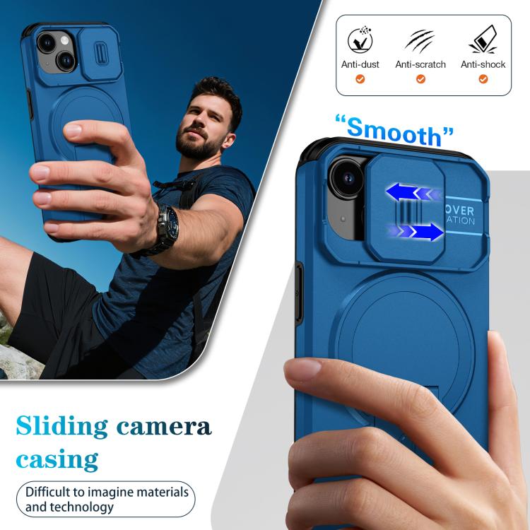 For iPhone 15 Sliding Camshield MagSafe Holder Phone Case