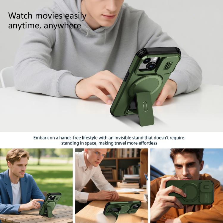 For iPhone 15 Sliding Camshield MagSafe Holder Phone Case