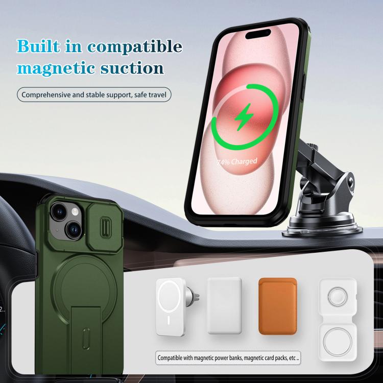 For iPhone 15 Sliding Camshield MagSafe Holder Phone Case