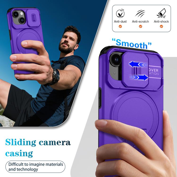 For iPhone 15 Sliding Camshield MagSafe Holder Phone Case