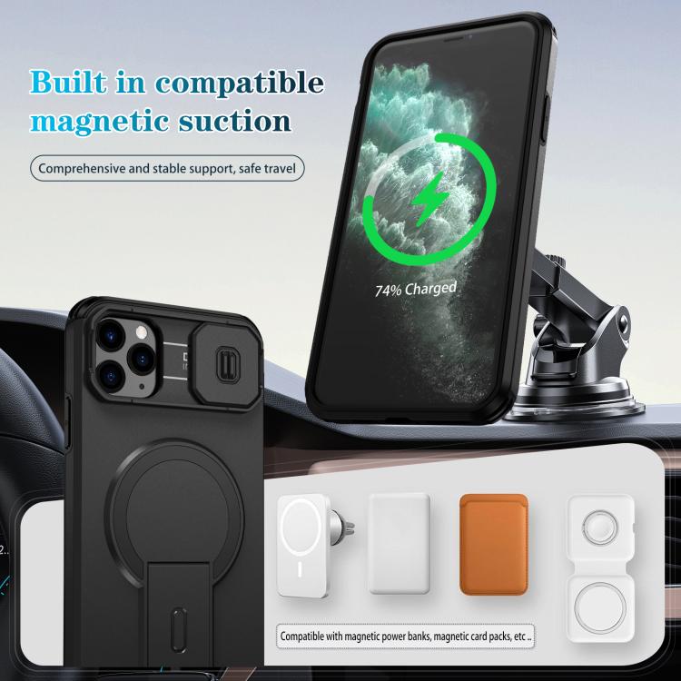 For iPhone 11 Pro Max Sliding Camshield MagSafe Holder Phone Case