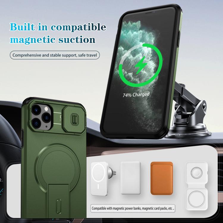 For iPhone 11 Pro Max Sliding Camshield MagSafe Holder Phone Case