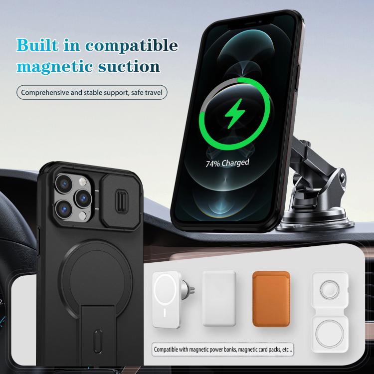For iPhone 12 Pro Max Sliding Camshield MagSafe Holder Phone Case