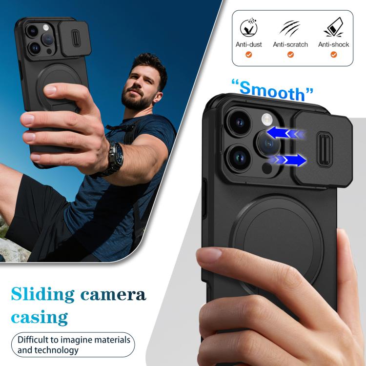 For iPhone 16 Pro Max Sliding Camshield MagSafe Holder Phone Case
