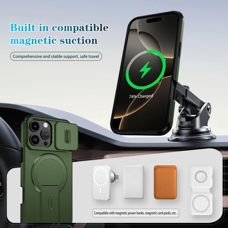 For iPhone 16 Pro Max Sliding Camshield MagSafe Holder Phone Case