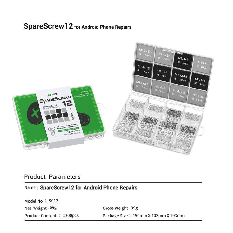 2UUL SC12 SpareScrew12 Phillips Screws Set for Most Android Phones Repair  - 1200pcs/Set