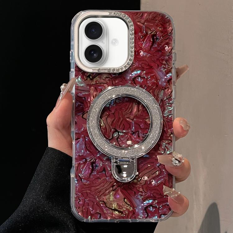 For iPhone 17 Ink Rhythm Colorful Shell Pattern TPU Hybrid IMD Phone Case with Glitter Holder