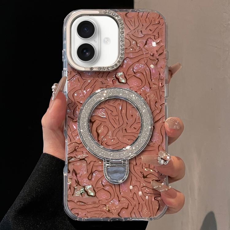 For iPhone 17 Ink Rhythm Colorful Shell Pattern TPU Hybrid IMD Phone Case with Glitter Holder