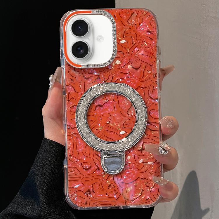 For iPhone 17 Ink Rhythm Colorful Shell Pattern TPU Hybrid IMD Phone Case with Glitter Holder